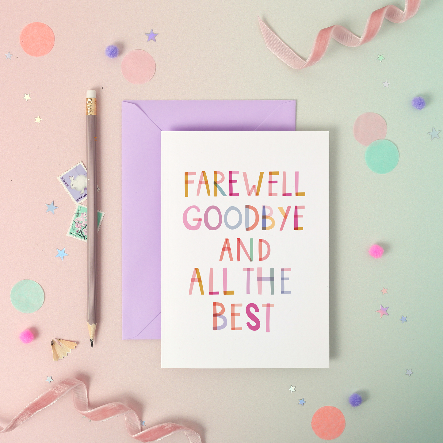 Two For Joy Illustration - Farewell – Good Luck Luxury Foiled Rainbow Greeting Card