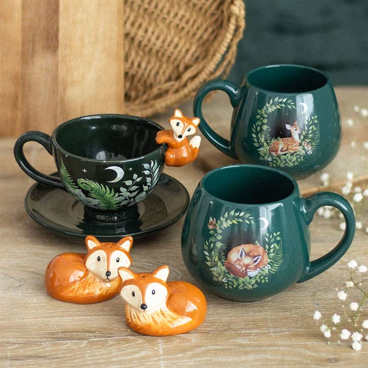 Something Different Wholesale - Green Forest Print Teacup with Fox