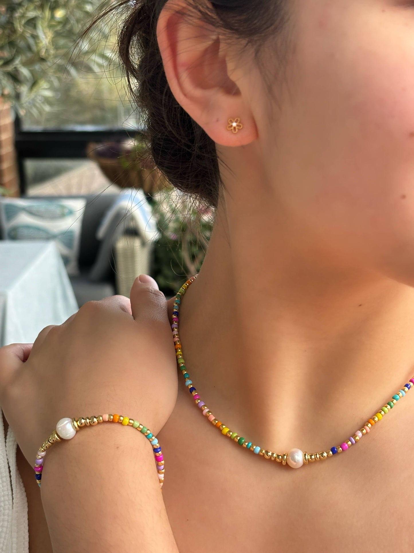 Ocean Ripples - Pearl Miyuki Rainbow Bracelet (gold plated)