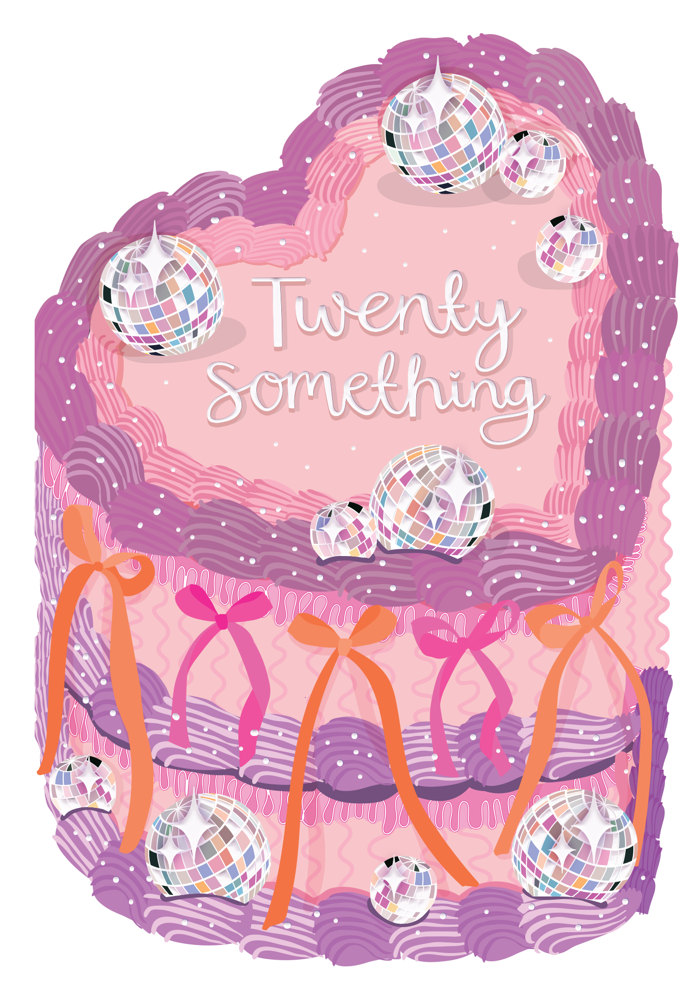 Two For Joy Illustration - Twenty Something - Birthday Cake Shaped Greeting Card
