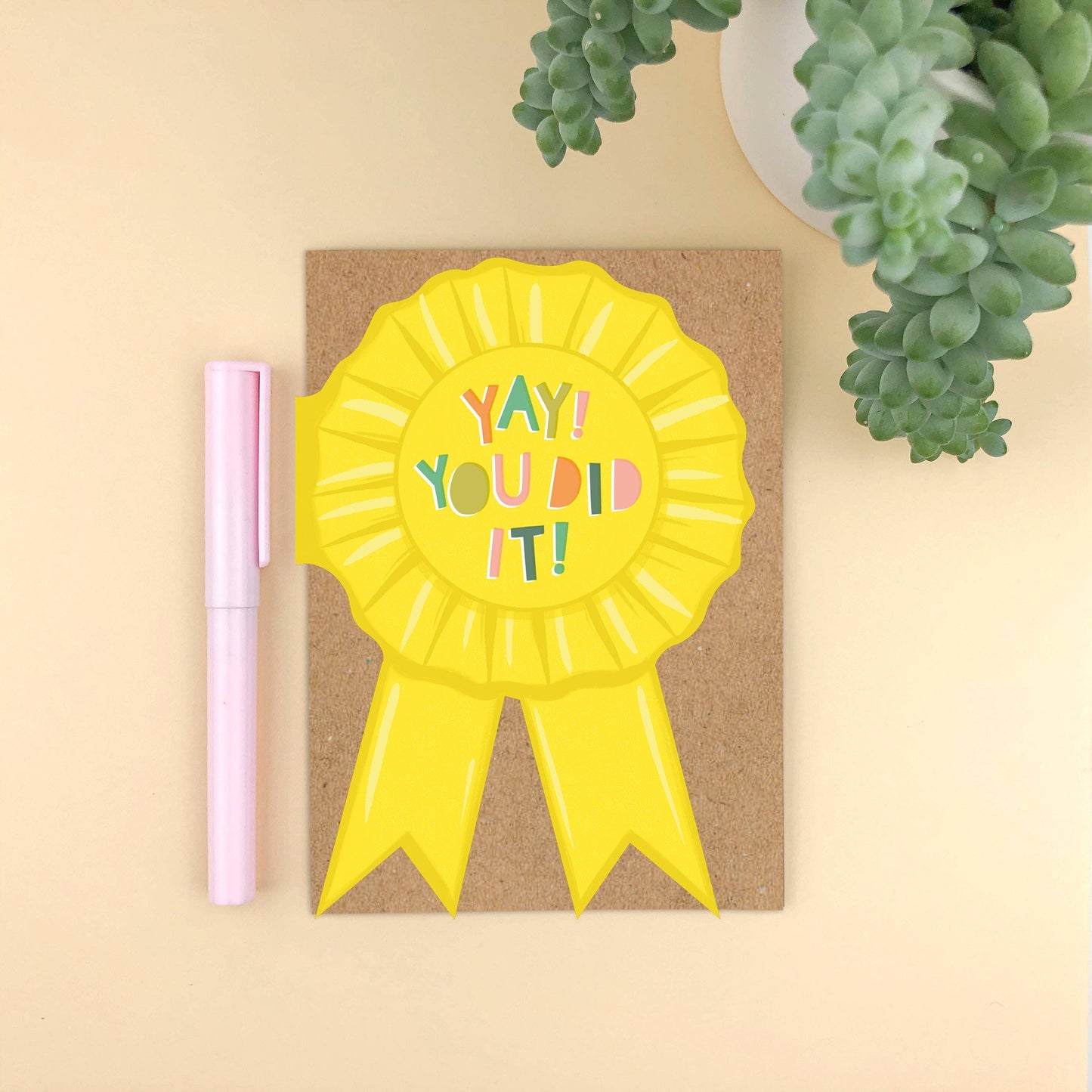 Shaped Rosette 'You Did It!' die cut congratulations card