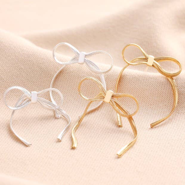 Lisa Angel - Bow Snake Chain Statement Stud Earrings in Silver
