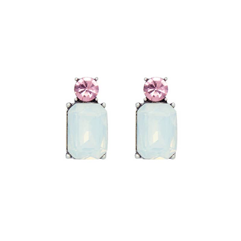 Last True Angel - Mini Gem Earring in Antique Silver with Opal & Soft Pink