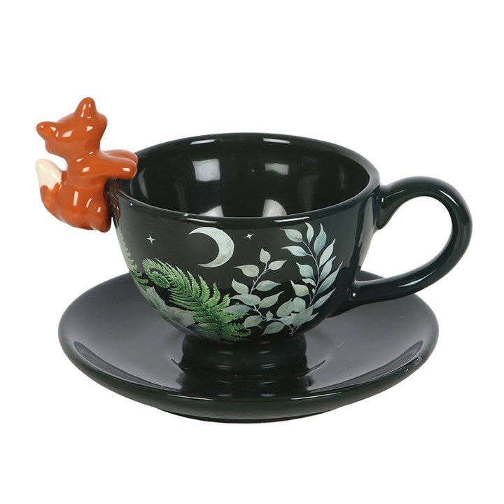 Something Different Wholesale - Green Forest Print Teacup with Fox