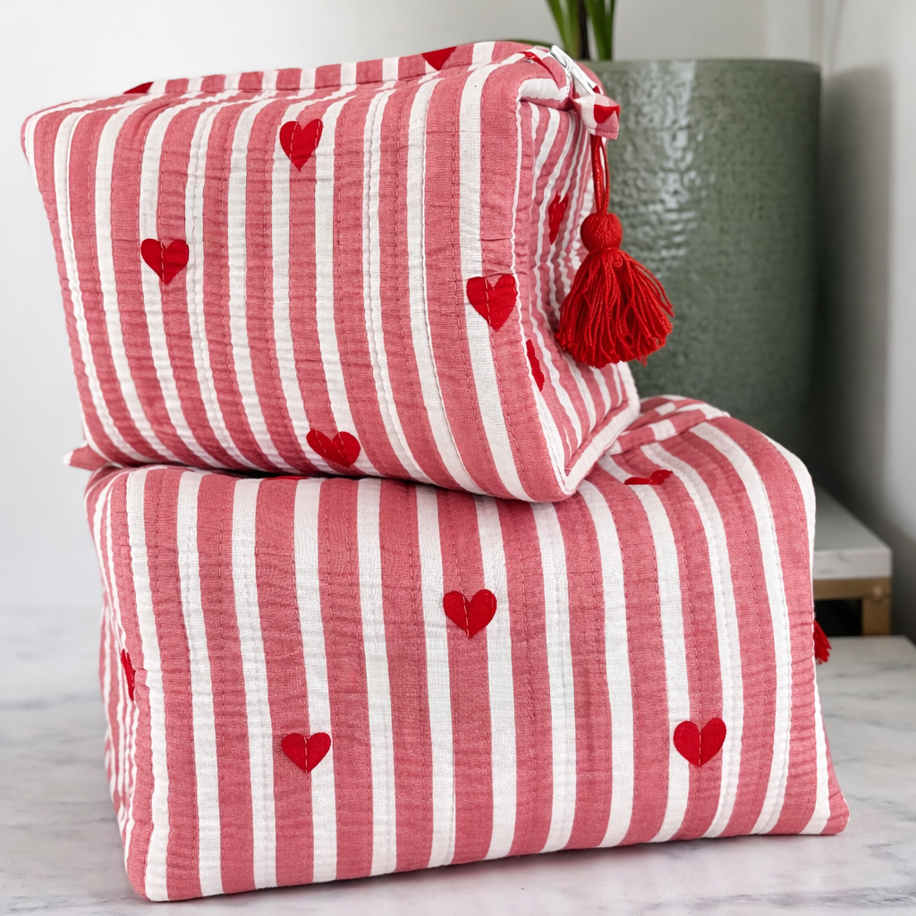 Aria & Avery - Heart print cotton cosmetics bags