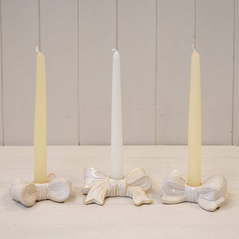 Glazed Ceramic Double Bow Candle Holder - christmas decoration