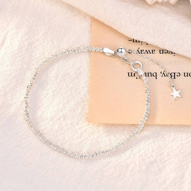 White Leaf - Star Drop Cluster Chain Bracelet in Silver