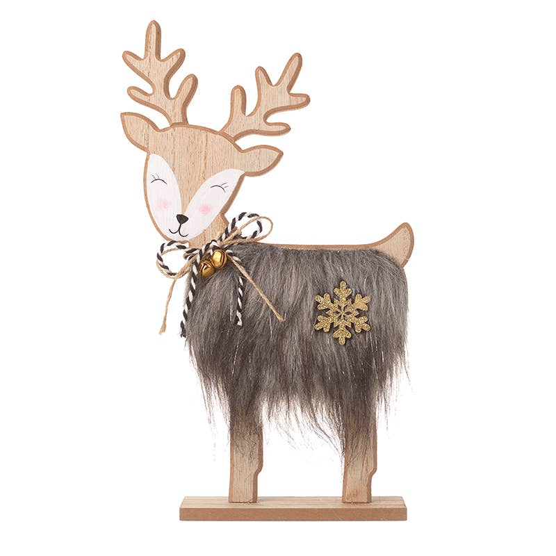 Heaven Sends - BROWN FUR STANDING WOODEN REINDEER