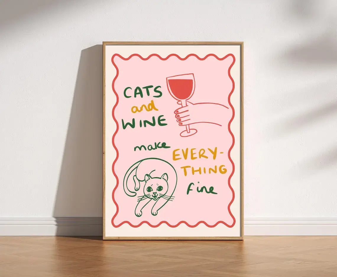 Mother & Sun Studio - Cats and Wine Kitchen Print