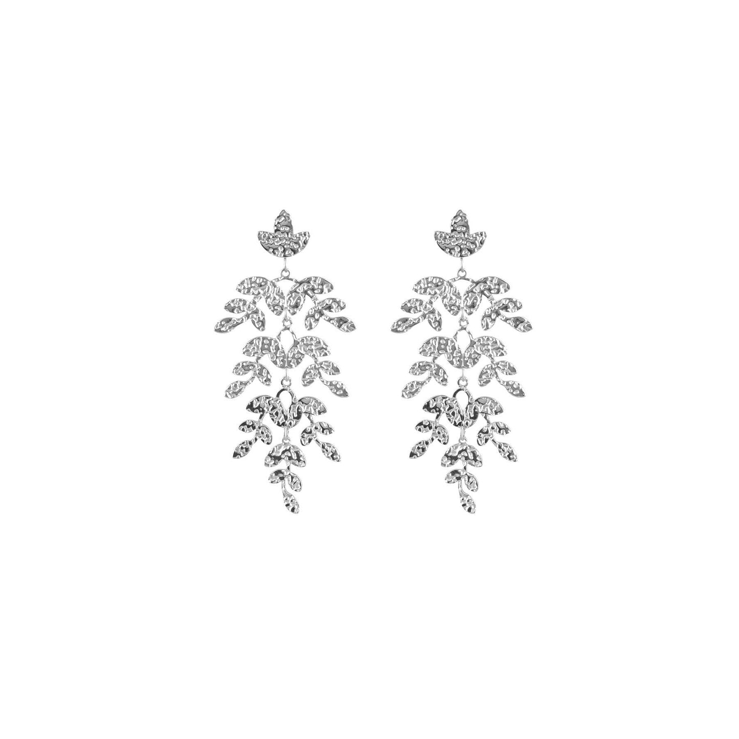 White Leaf - Textured Branches Earring in Silver