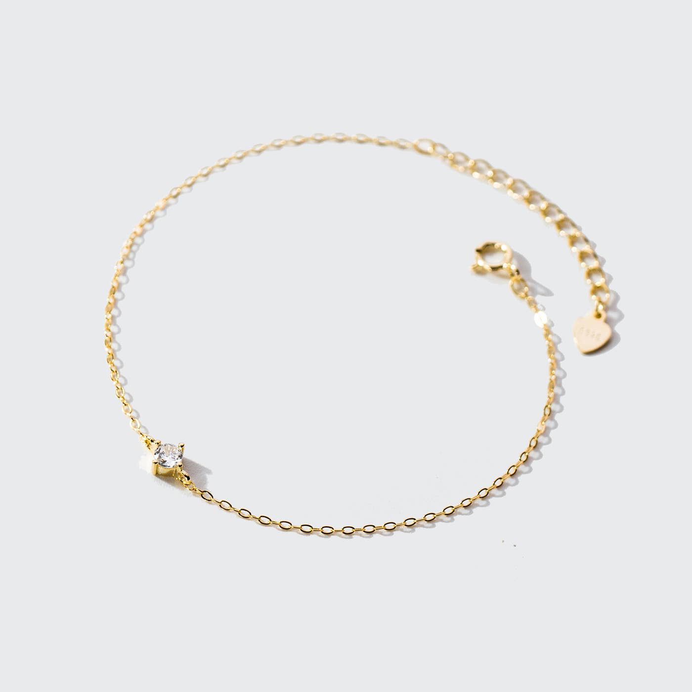 White Leaf - Single Crystal Bracelet in Gold Plated Sterling Silver