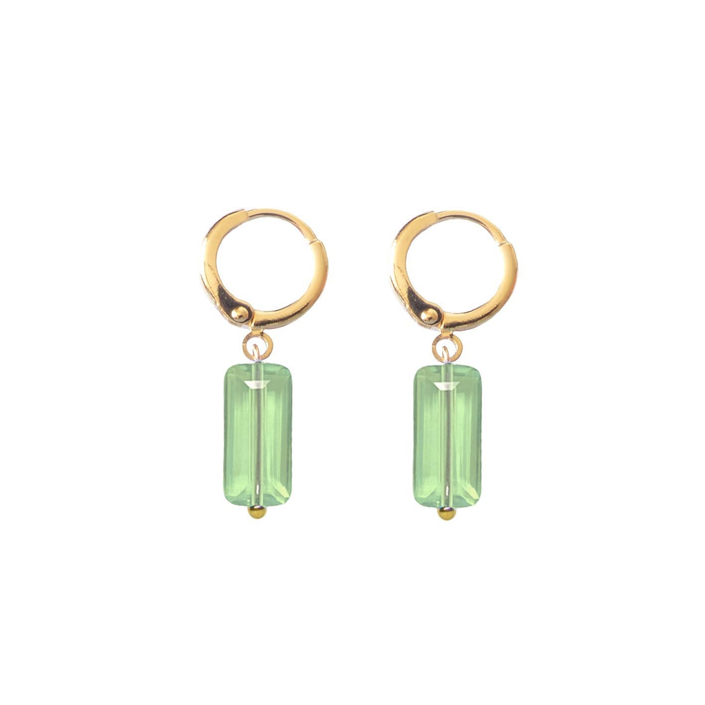 Last True Angel - Huggie Hoop in Gold with Light Green Gem Drop