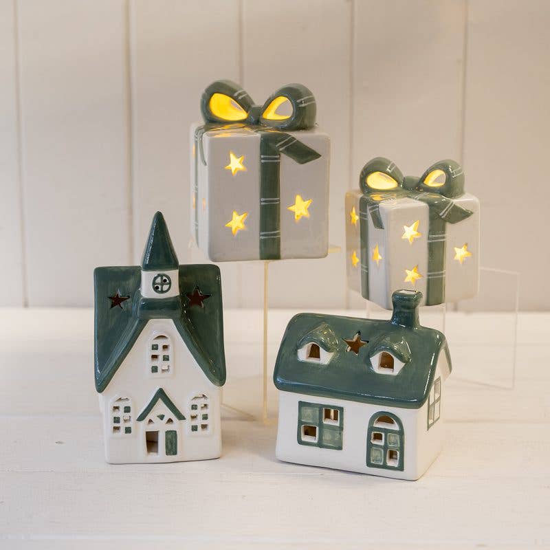 Satchville - White/Green Ceramic Present with LED