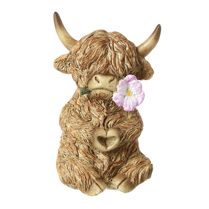 Heaven Sends - RESIN HIGHLAND COW WITH FLOWER ORNAMENT t3