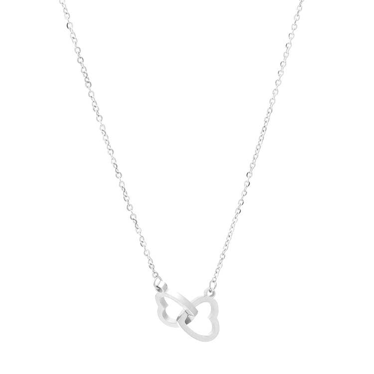 White Leaf - Linked Heart Necklace in Silver