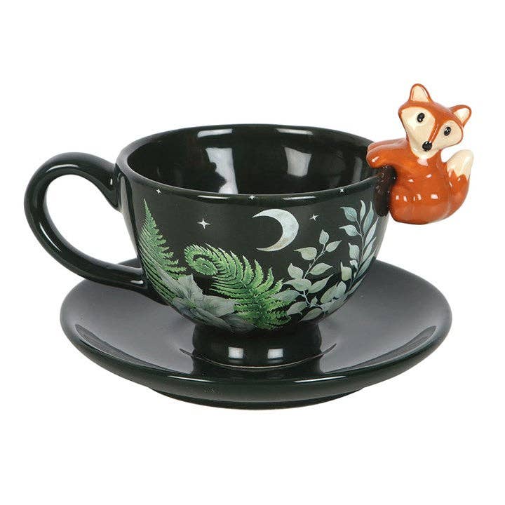 Something Different Wholesale - Green Forest Print Teacup with Fox