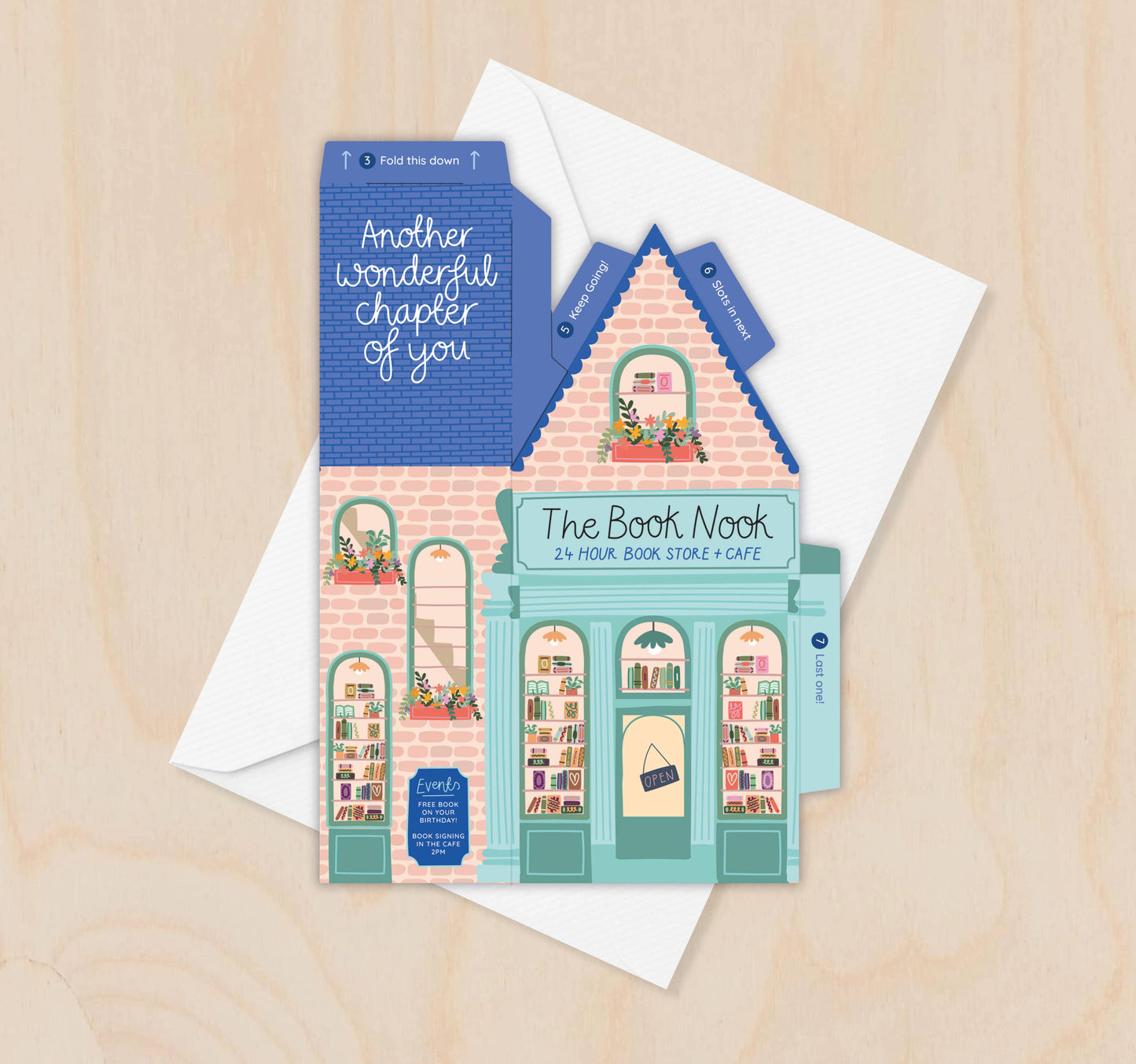 Two For Joy Illustration - Book Nook Birthday Card – 3D Slot Together Card