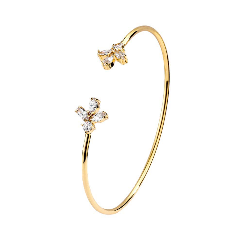 White Leaf - Fine Open Detail Bangle in Gold
