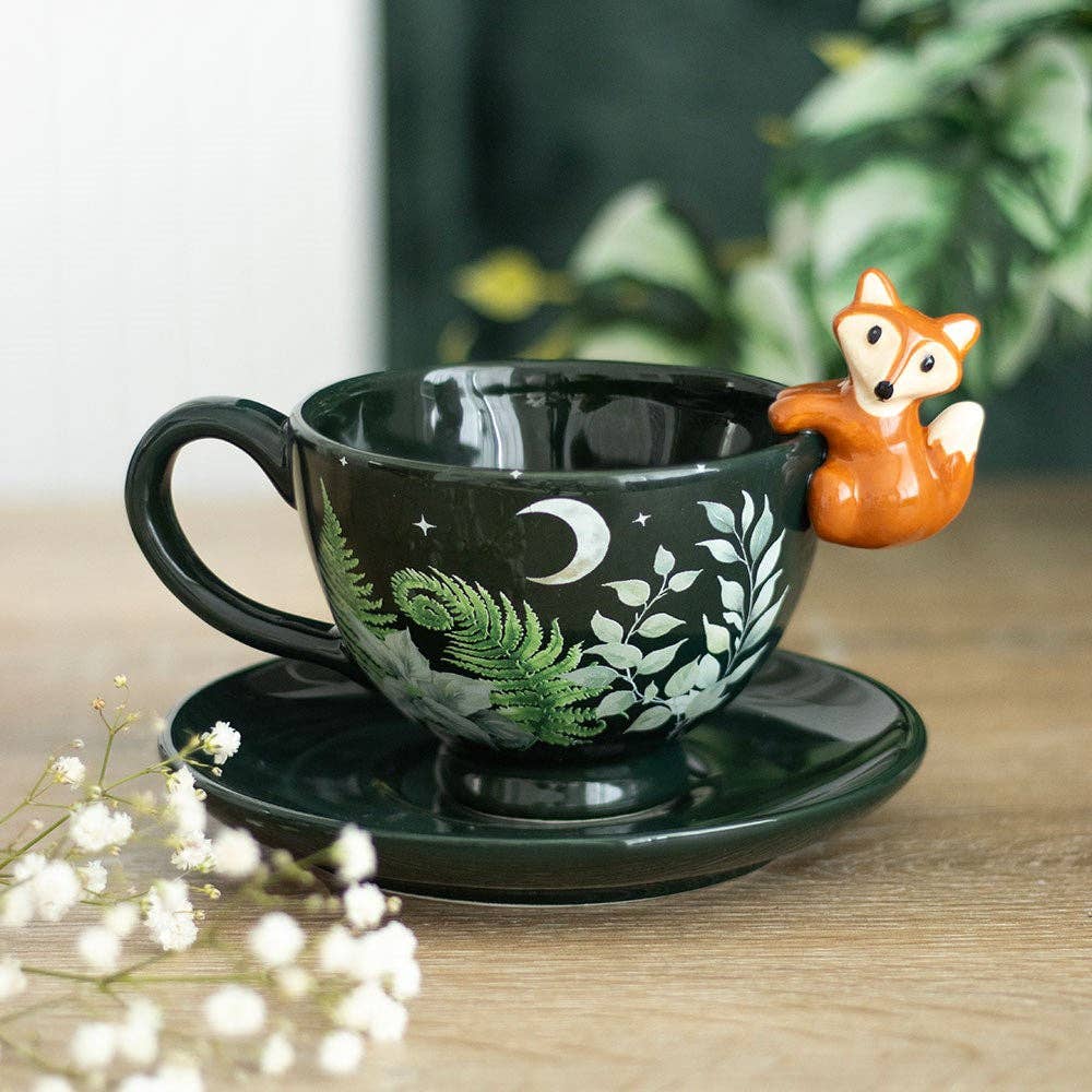 Something Different Wholesale - Green Forest Print Teacup with Fox