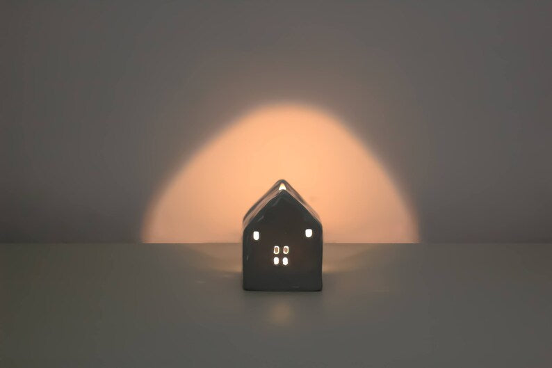 Rustic House glazed grey Tealight Holder