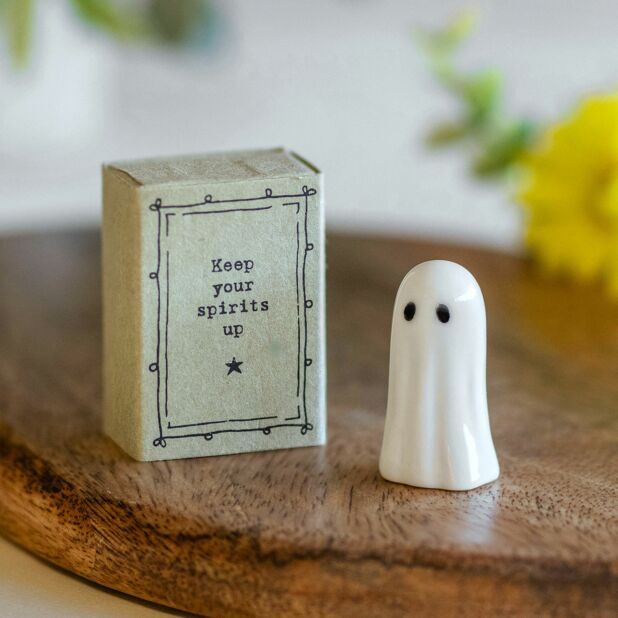 East Of India Porcelain Matchbox Ghost, Keep Your Spirits Up, Mini Ghost Gift