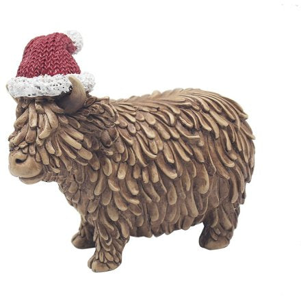 Medium Santa hat highland cow Christmas ornament