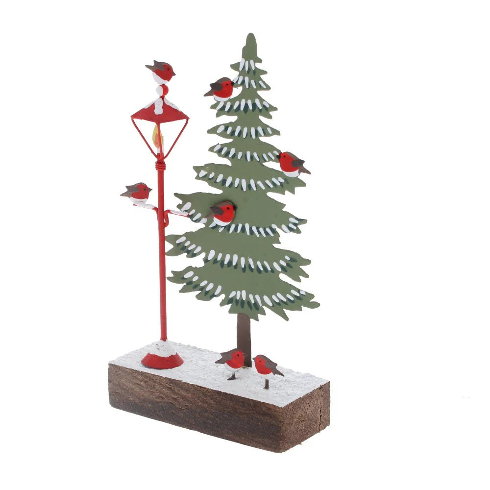 Christmas Streetlight With robins decoration block by Shoeless Joe