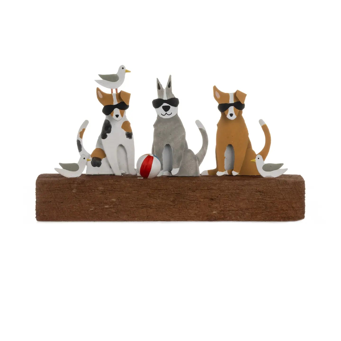 Beach Doggos with Ball Wooden and tin decoration by Shoeless Joe