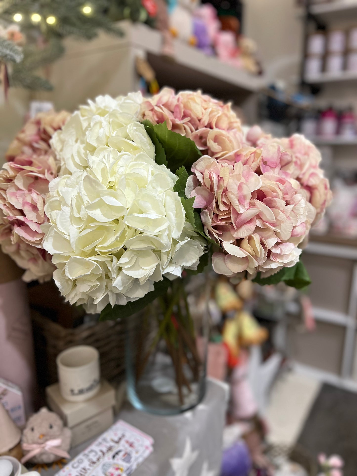 Dusky pink or white faux hydrangea
