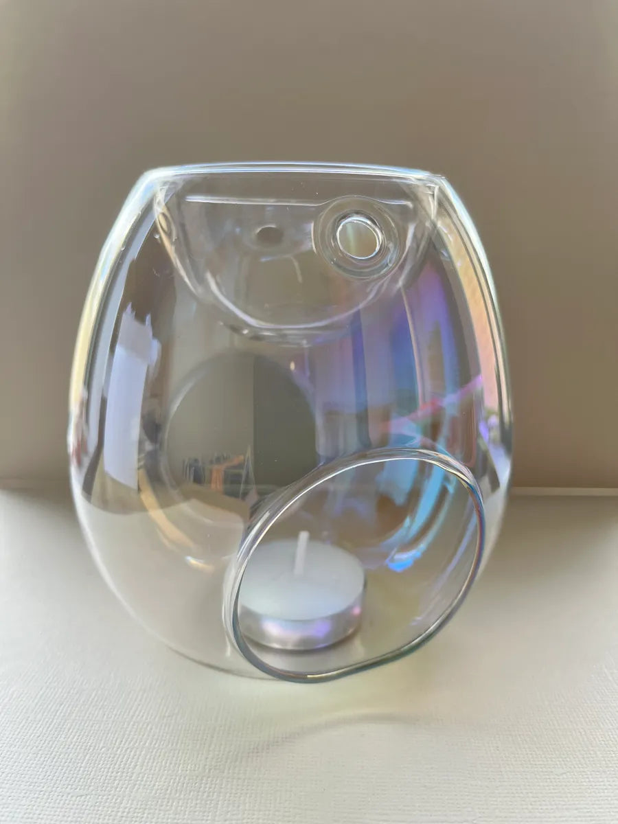 Smoky blue or clear pearl glass wax burner