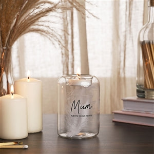 Glass Tea Light Holder With Feather - Mum 9.8cm