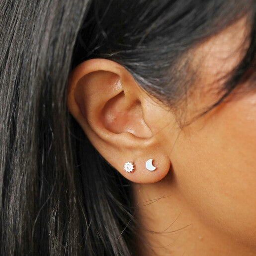 Set of Four Crystal Celestial Stud Earrings in Silver