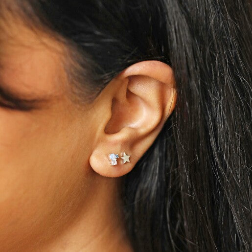 Set of Four Crystal Celestial Stud Earrings in Silver
