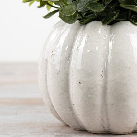 White Ceramic Pumpkin Planter, 16 x 10.5cm