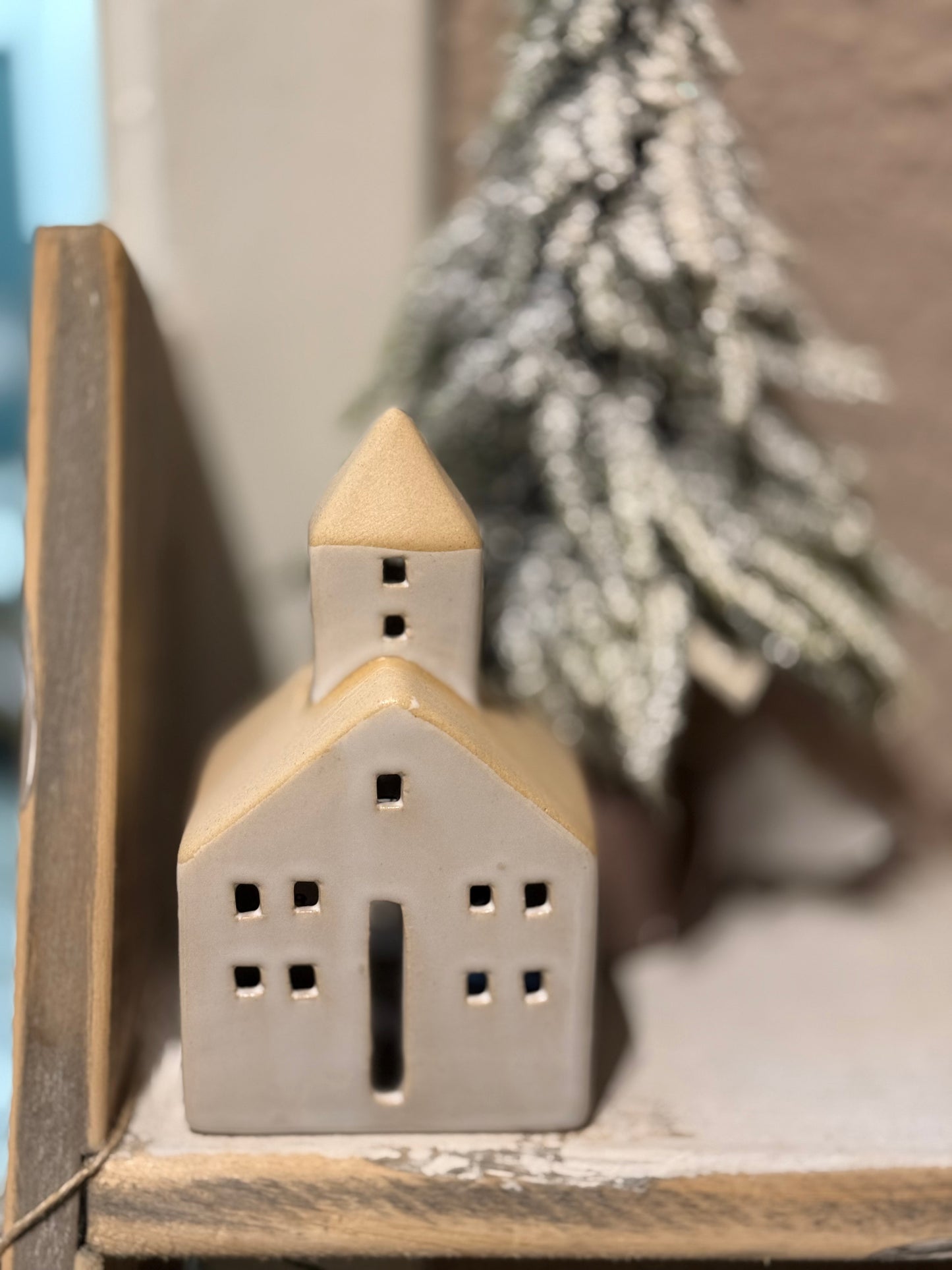 L. GLOW Home - White Church House Ceramic Tealight Holder