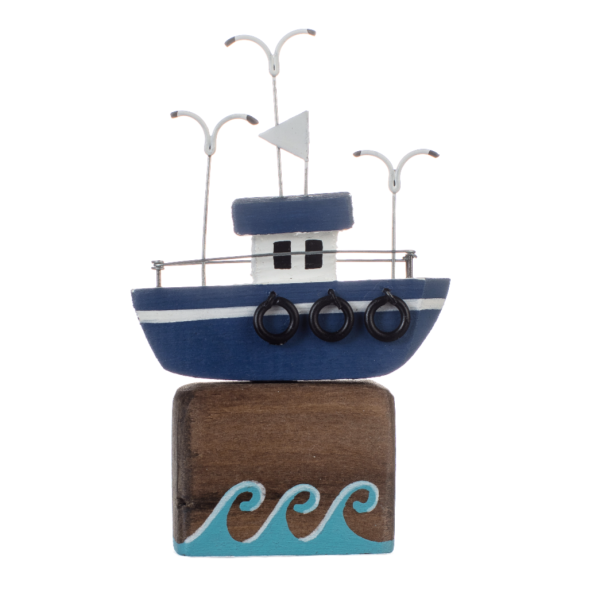 Sailing the Seas Blue wooden ornament - Shoeless Joe