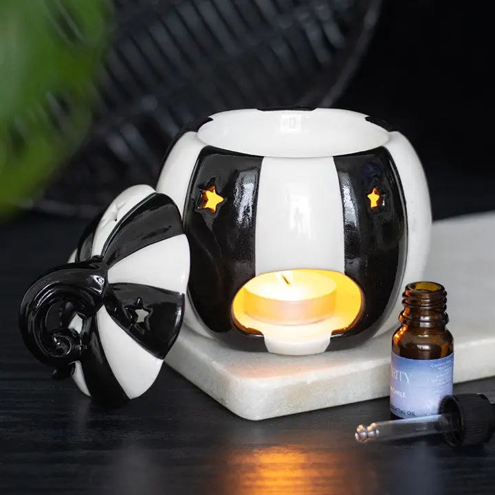 Black and White Striped Halloween Pumpkin wax and Oil Burner
