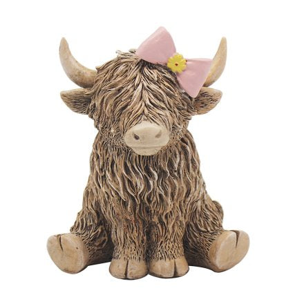Scottish gift - Highland Cow Pink Bow 12cm