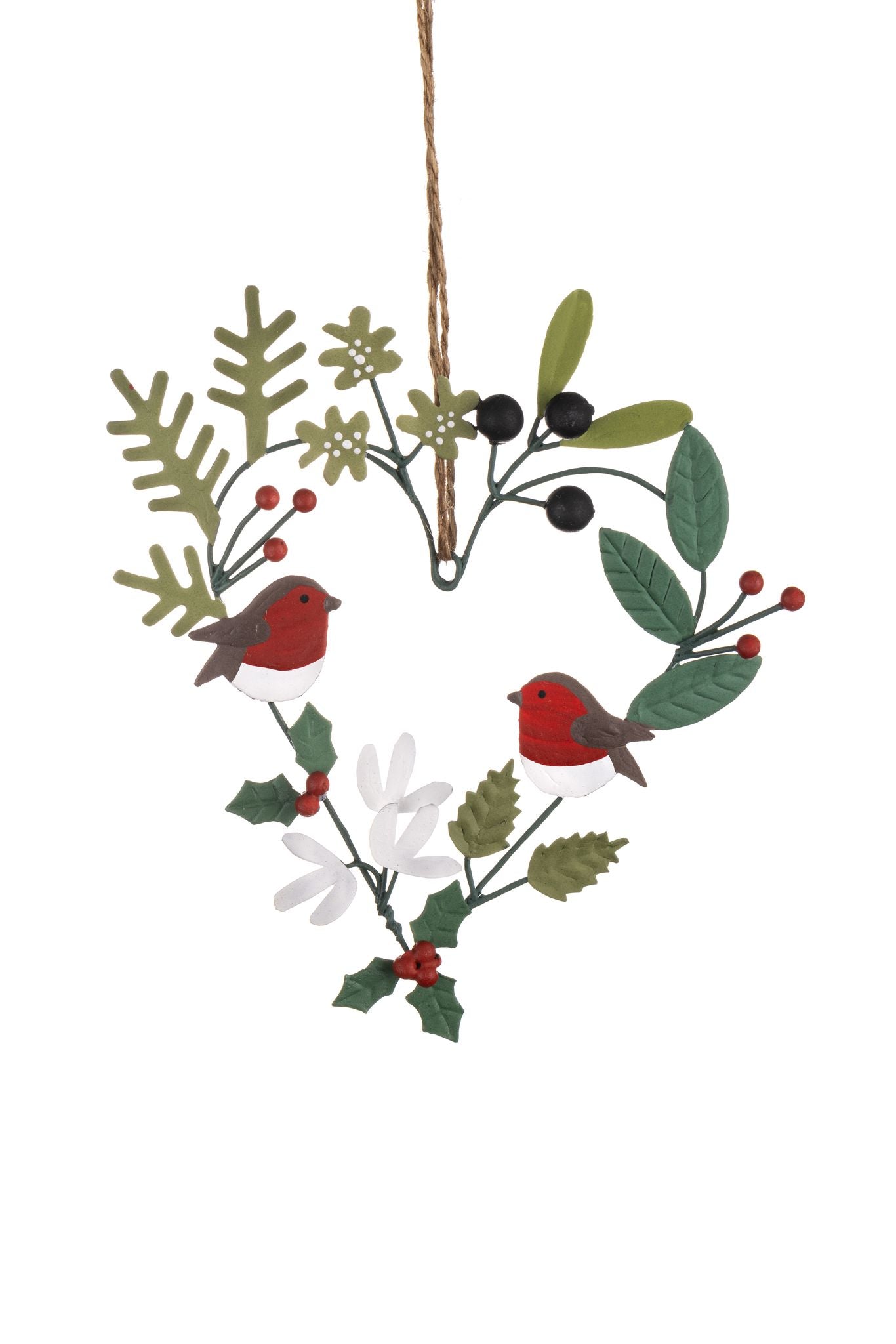 Foliage Heart with Robins Hanging decoration