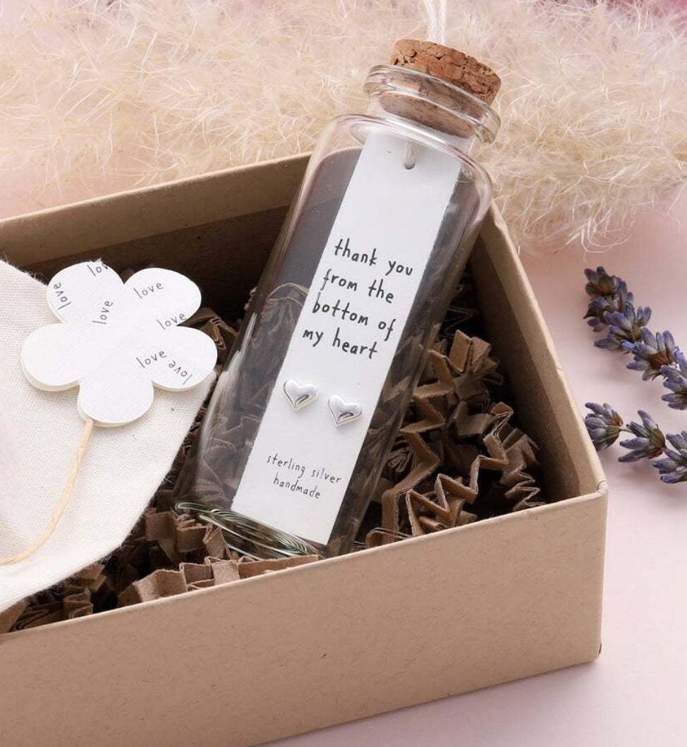 Earrings In A Message Bottle 'Thank You Heart'