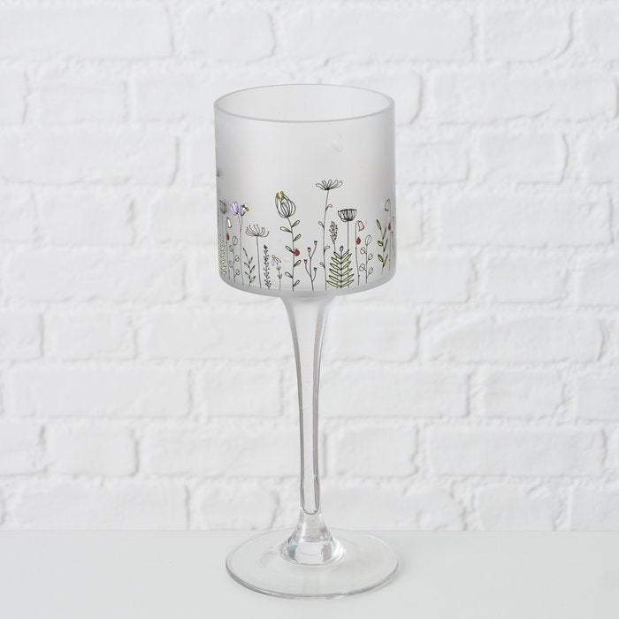 Spring flowers frosted candle holder glass set