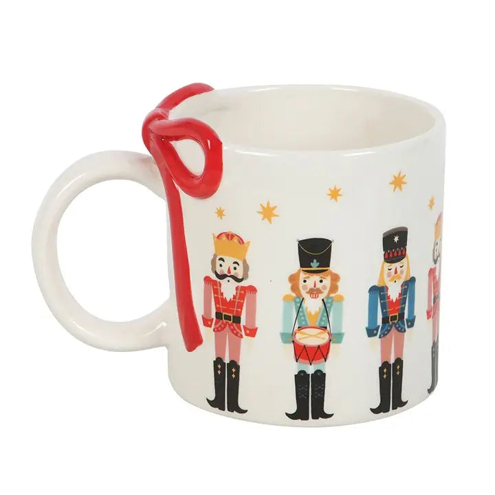 Nutcracker Print Christmas Mug with Bow