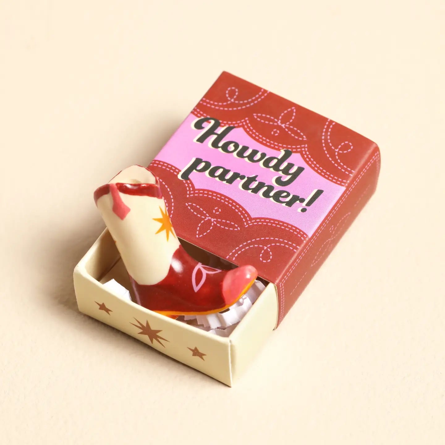 Tiny Matchbox Ceramic Cowboy Boot Token