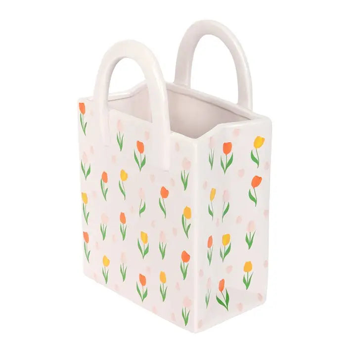 Tulip Print Ceramic Bag-Shaped Spring Flower Vase