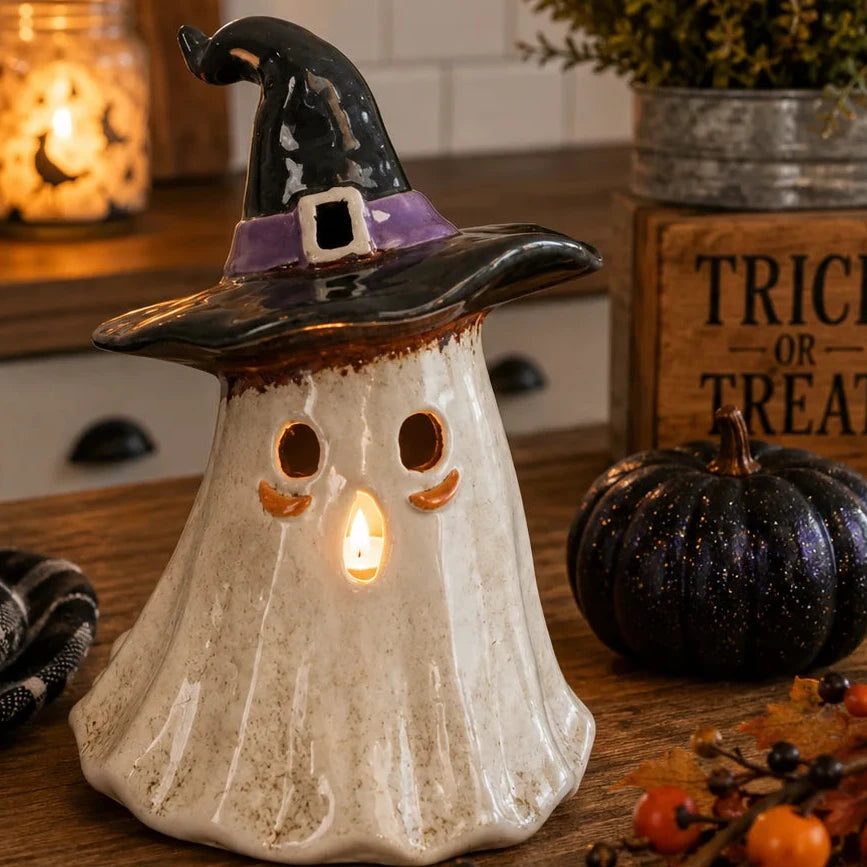 Village Pottery Ghost Tea Light Candle Holde
