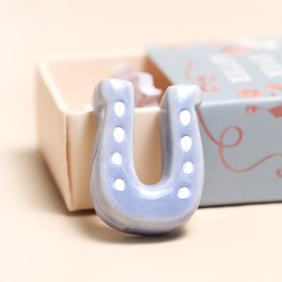 Tiny Matchbox Ceramic happily ever after Horseshoe Token