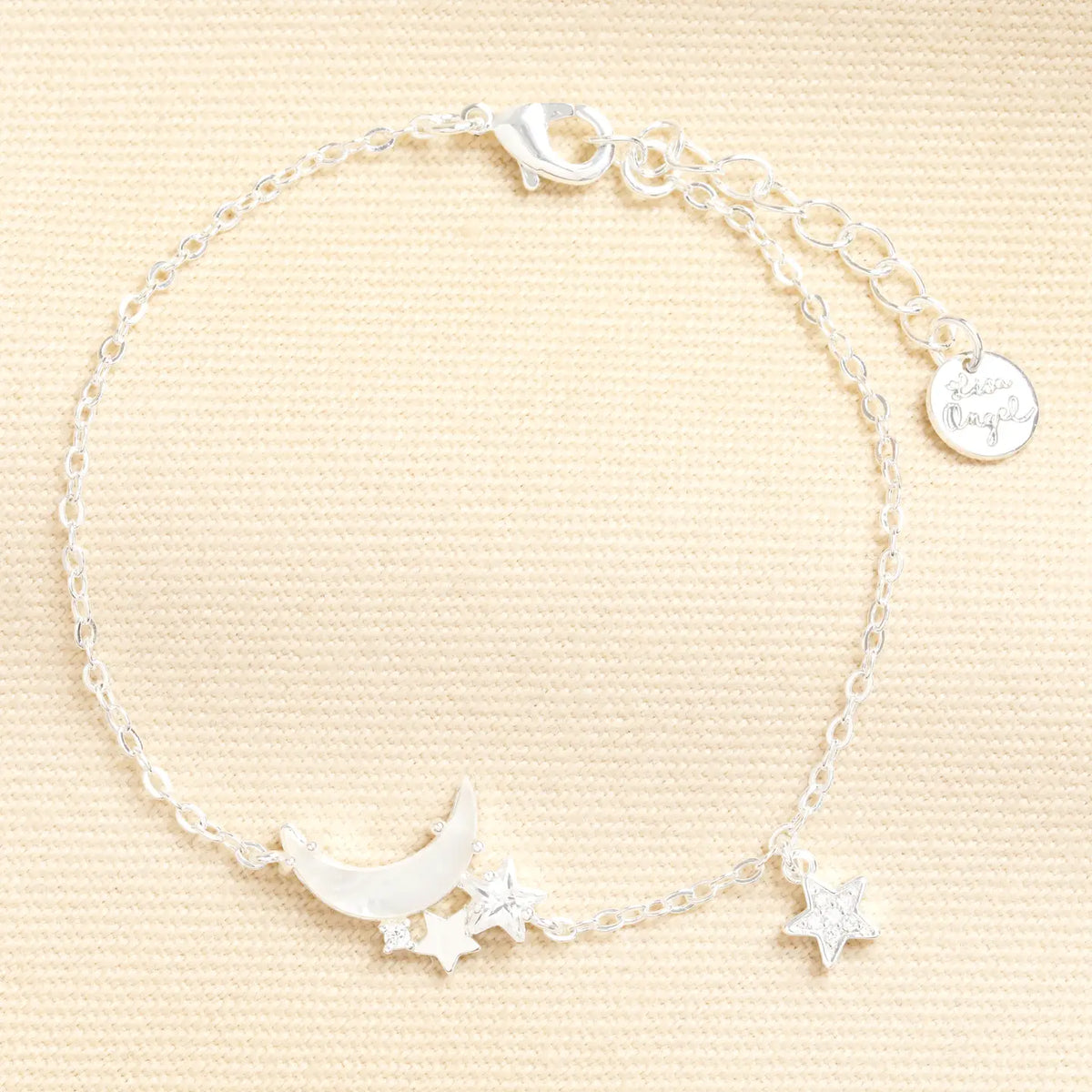 Mother of Pearl Moon and Star Charm Bracelet in Silver
