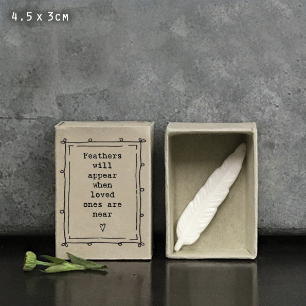 East of India “ feathers appear when loved ones are near” porcelain matchbox