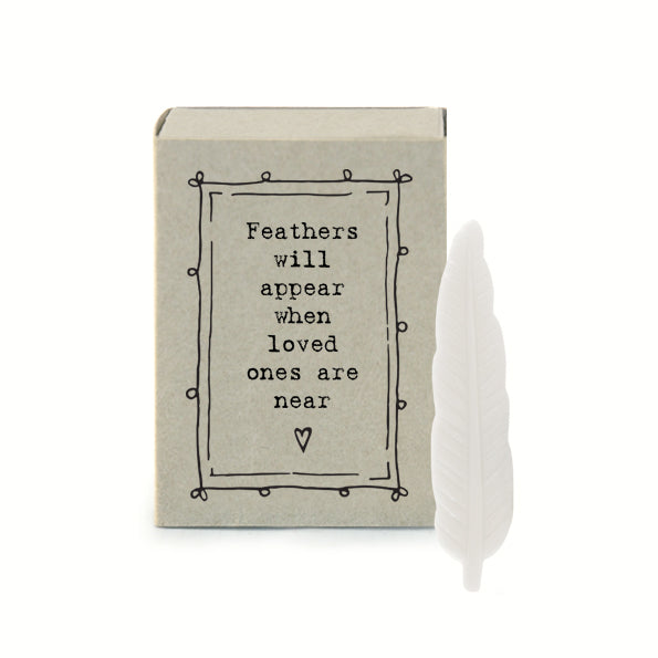 East of India “ feathers appear when loved ones are near” porcelain matchbox