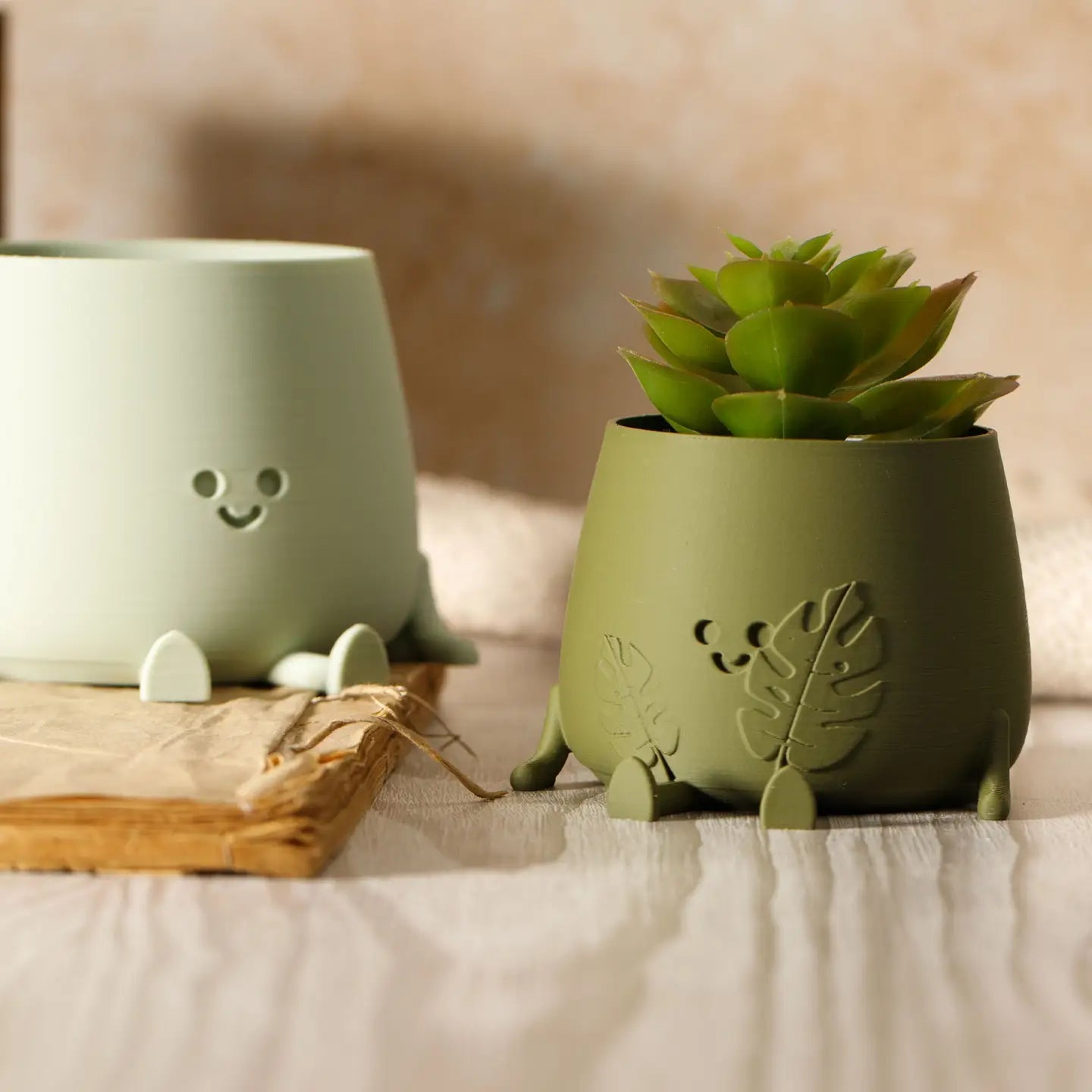 Happy Pot Planter - Monstera Leaf Face